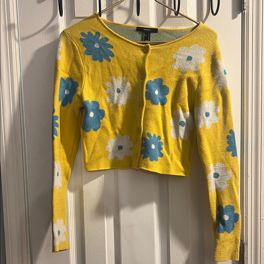 Forever 21 Yellow Floral Cardigan
